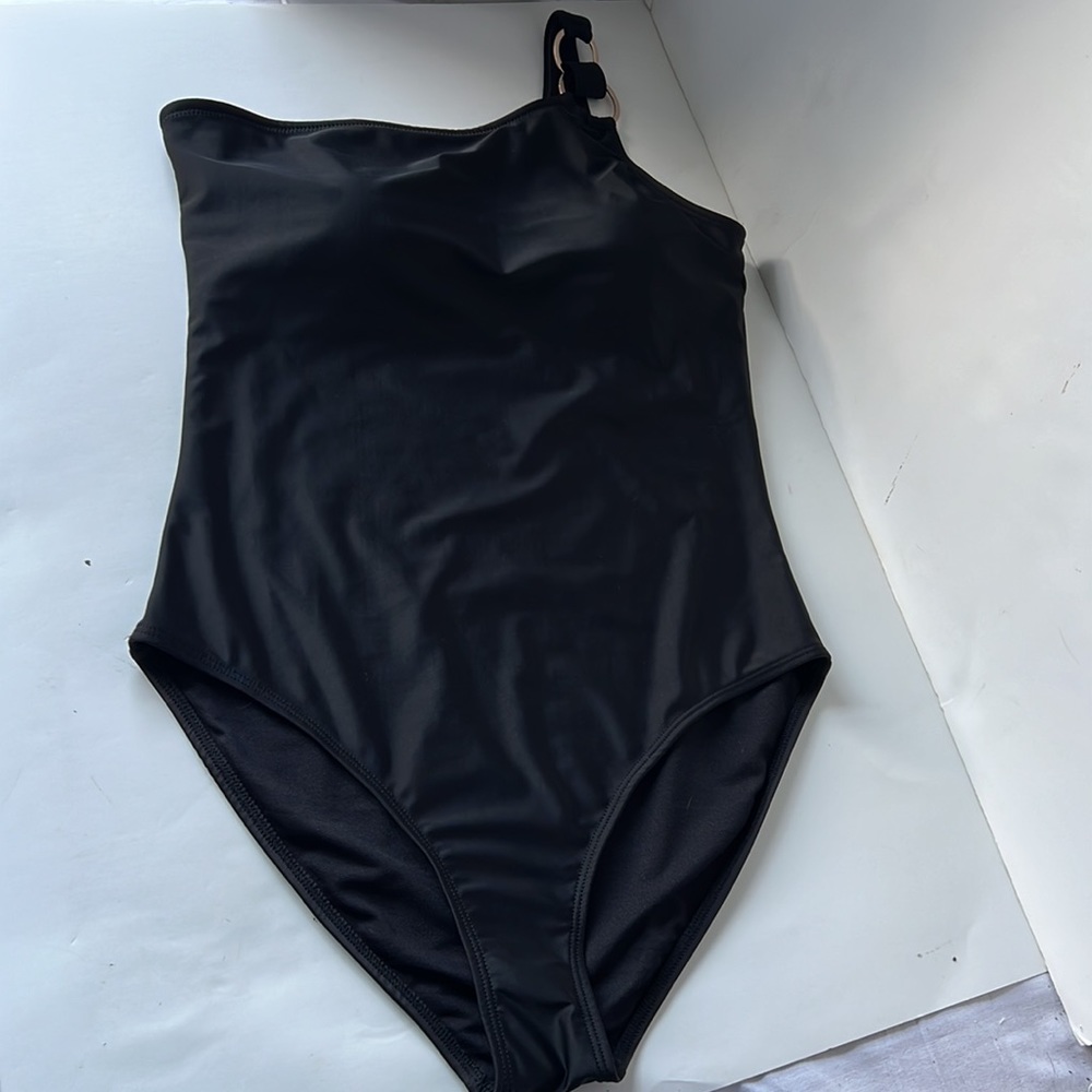Nine West Women Swimsuit Black One Piece One Shoulder New Large - Picture 6 of 14